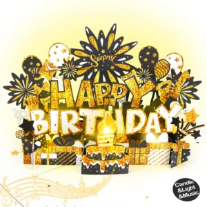 Black Gold Birthday Card with Music and Lights