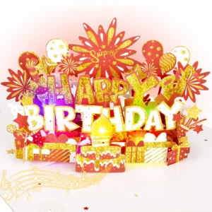 Red Gold Birthday Card with Blowable Candle